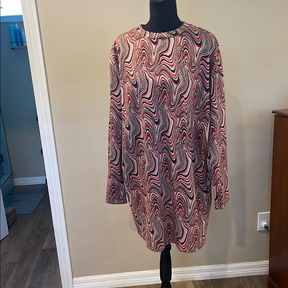 Zara Pink and Orange Long Sleeve Sheath Dress